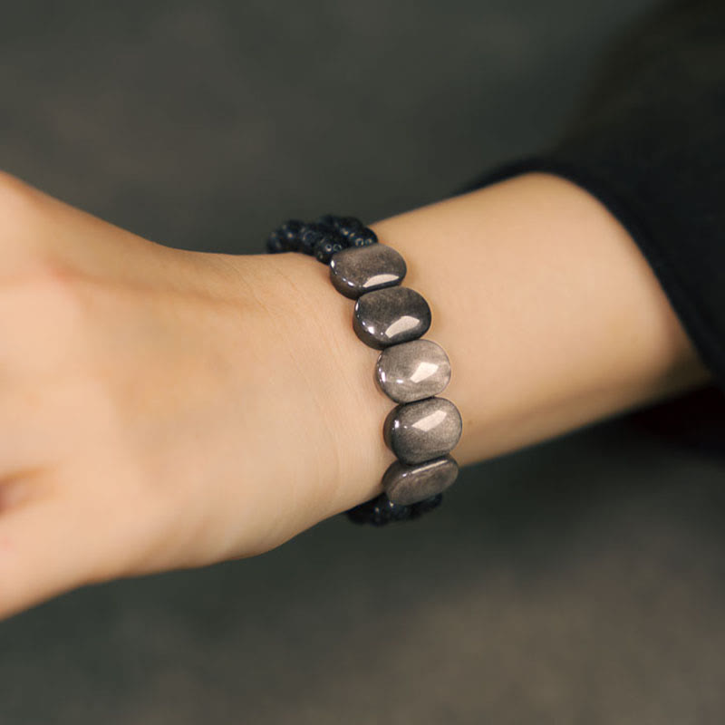 Nimara Ritual Natural Silver Sheen Obsidian Lava Rock Communication Bracelet