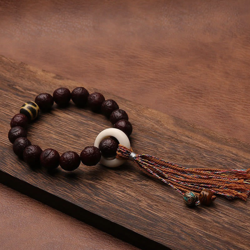 Nimara Ritual Tibetan Bodhi Seed Agate Bead Luck Wealth Tassel Charm Wrist Mala