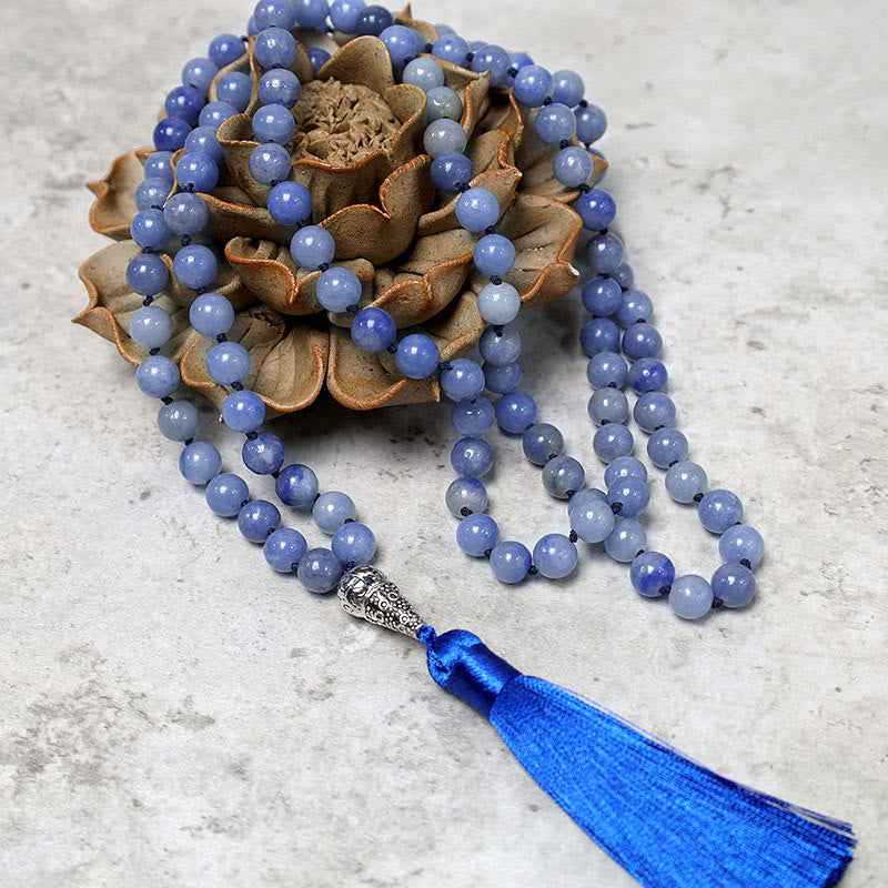 Nimara Ritual 108 Mala Blue Aventurine Beads Yoga Meditation Prayer Beads Necklace