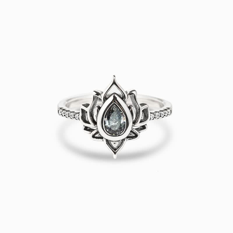 Nimara Ritual Sterling Silver Lotus Zircon Blessing Protection Ring