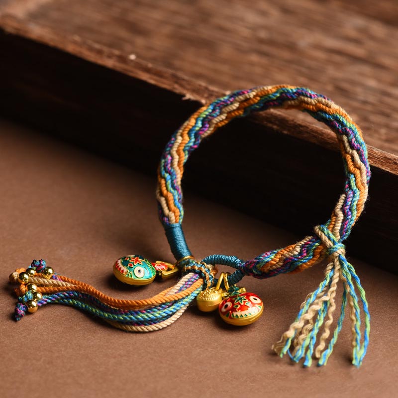 Nimara Ritual Gold Swallowing Beast Family Luck Reincarnation Knot Braid Colorful String Bracelet