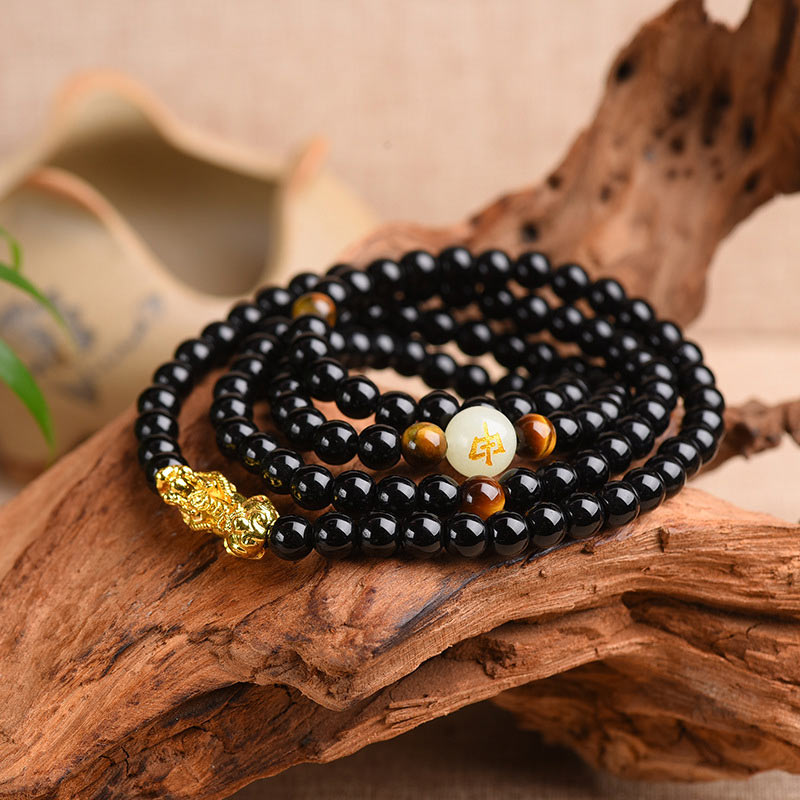 Nimara Ritual Chinese Zodiac Obsidian PiXiu Protection Mala Bracelet