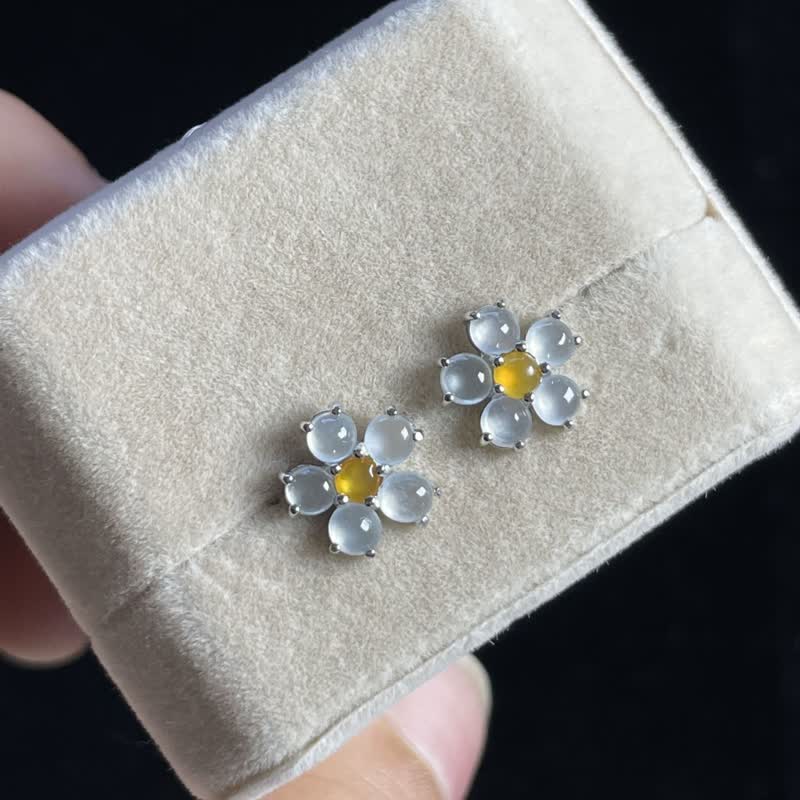 Release Negativity White Jade Flower Blessing Stud Earrings