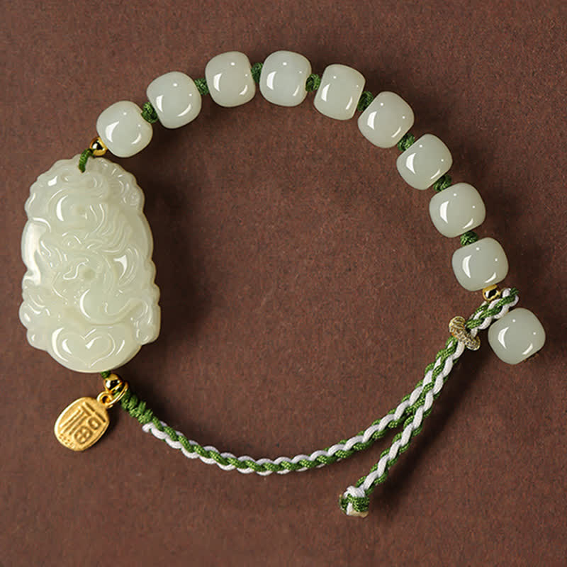 Nimara Ritual 925 Sterling Silver Chinese Zodiac Hetian Jade Happiness Luck String Bracelet