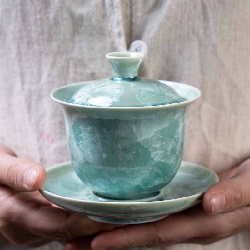Nimara Ritual Traditional Glaze Ceramic Gaiwan Sancai Teacup Kung Fu Tea Cup And Saucer With Lid 180ml