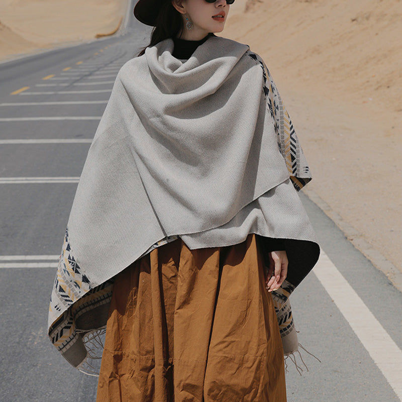 Nimara Ritual Tibetan Shawl Colorful Geometry Winter Cozy Travel Scarf Wrap