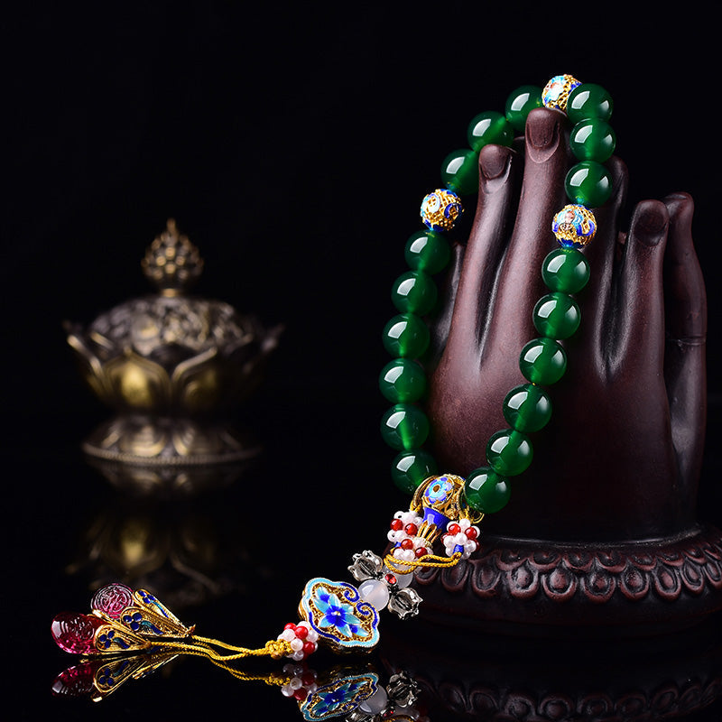 Nimara Ritual Natural Green Agate Wrist Mala Success Charm Pocket Mala Car Decoration