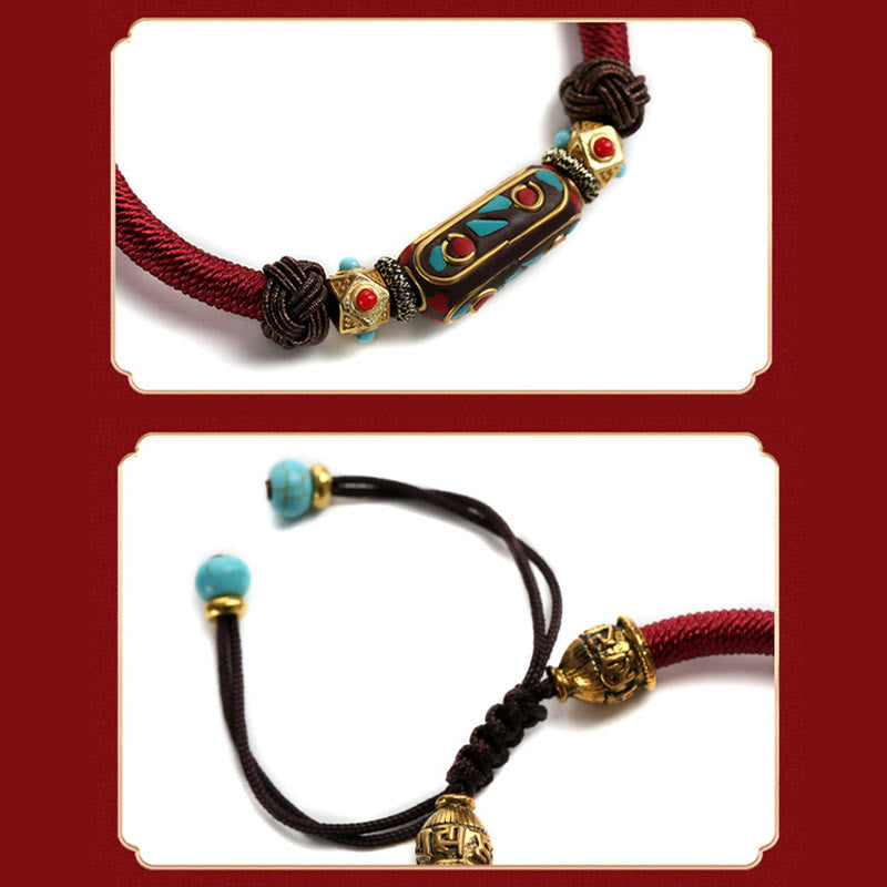 Nimara Ritual Handmade Tibetan Turquoise Om Mani Padme Hum Strength Braided Bracelet