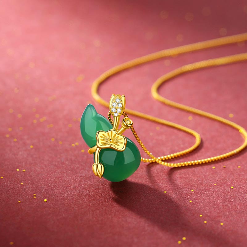 Nimara Ritual Cyan Jade Gourd Lotus Leaf Abundance Pendant Necklace