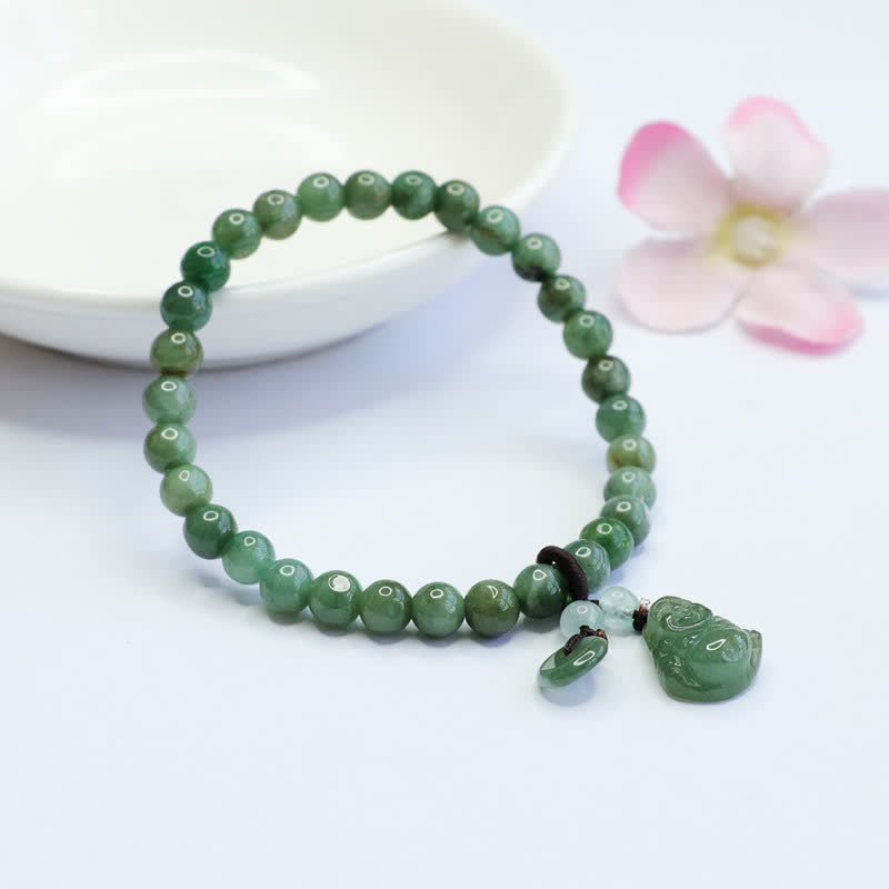 Nimara Ritual Laughing Buddha Cyan Jade Healing Bracelet