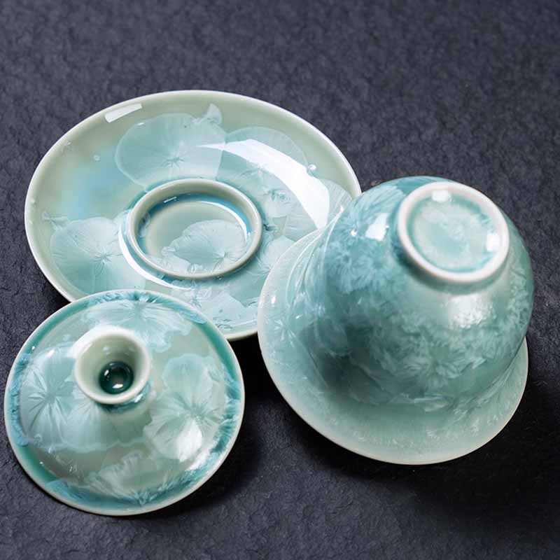 Nimara Ritual Traditional Glaze Ceramic Gaiwan Sancai Teacup Kung Fu Tea Cup And Saucer With Lid 180ml