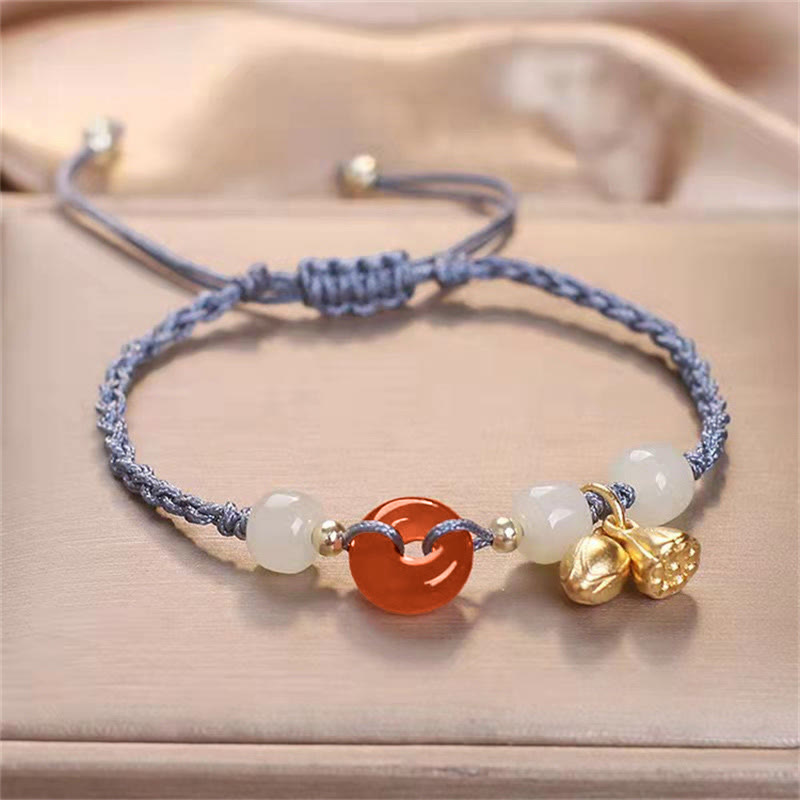 Nimara Ritual Red Agate Peace Buckle Jade Lotus Healing Braided Bracelet
