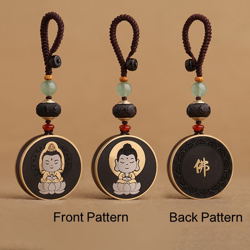 Nimara Ritual Ebony Wood Rosewood Buddha Avalokitesvara Om Mani Padme Hum Balance Car Key Chain Decoration