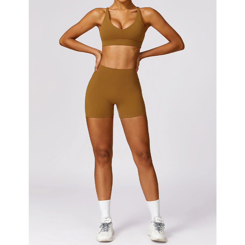 Nimara Ritual Gym Sports Yoga Backless Bra Crop Tank Top Breathable Shorts