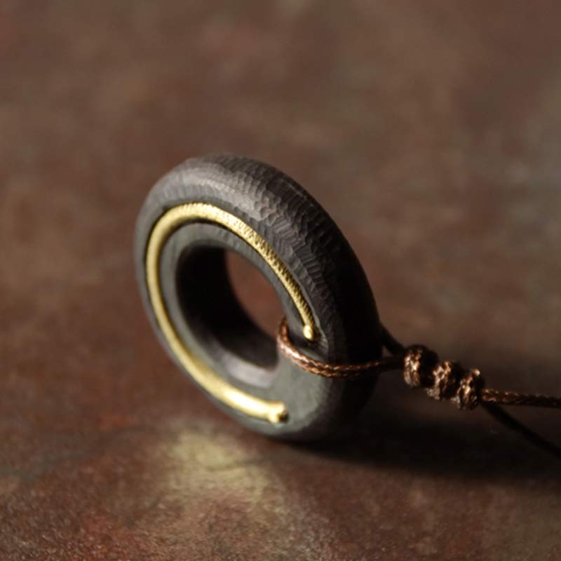 Nimara Ritual Zen Circle Ebony Wood Peace Calm Necklace Pendant
