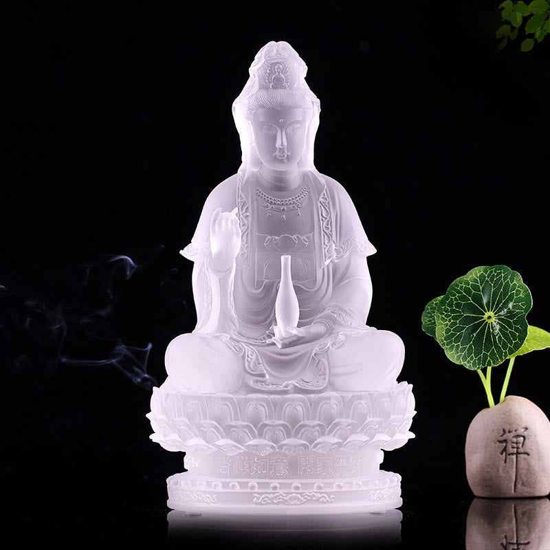 Nimara Ritual Kwan Yin Avalokitesvara Handmade Figurine Liuli Crystal Art Piece Wealth Statue Home Offering Decoration