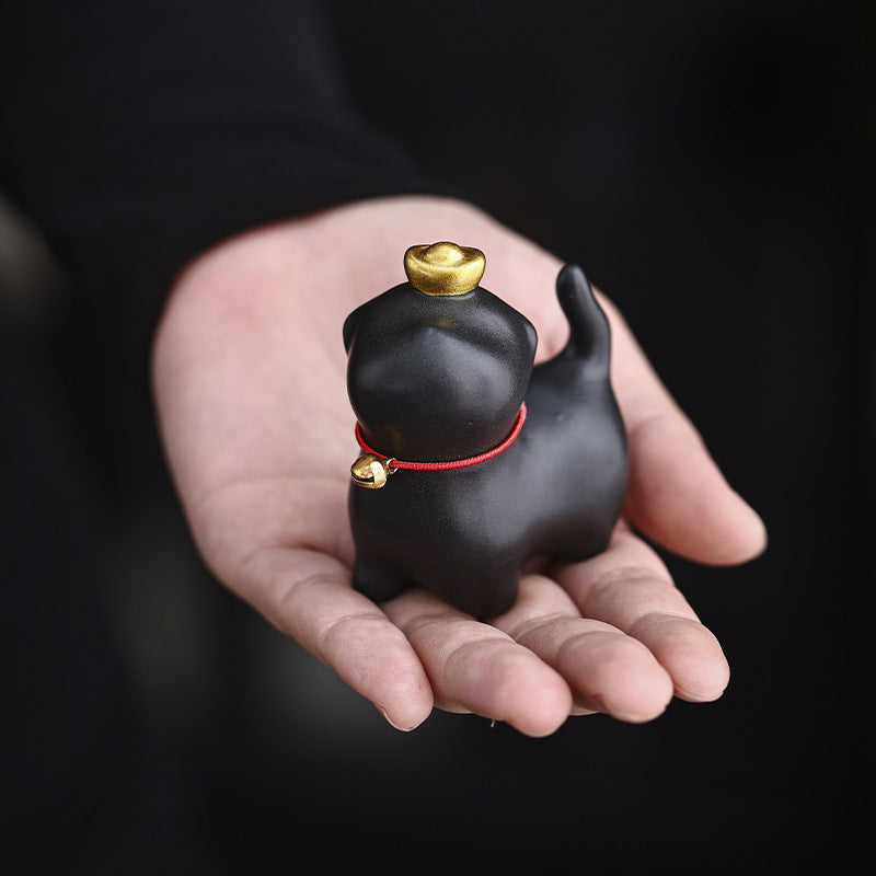 Nimara Ritual Mini Lucky Cat Ingot Tea Pet Ceramic Home Desk Figurine Decoration