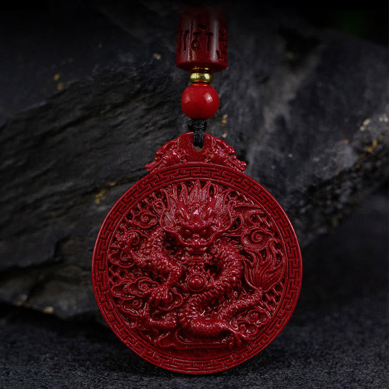 Nimara Ritual Year of the Dragon Natural Cinnabar Dragon Protection Necklace Pendant