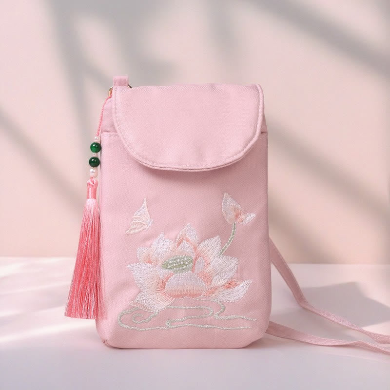 Nimara Ritual Small Embroidered Flowers Crossbody Bag Shoulder Bag Double Layer Cellphone Bag