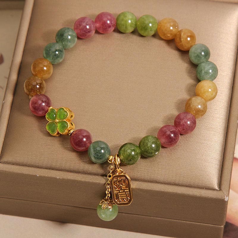 Nimara Ritual Tourmaline Jade Colorful Four-leaf Clover Positive Bracelet