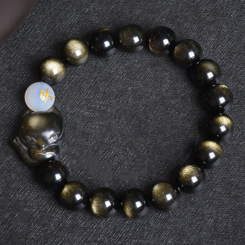 Nimara Ritual Natural Rainbow Obsidian Gold Sheen Obsidian Silver Sheen Obsidian Fox Healing Bracelet