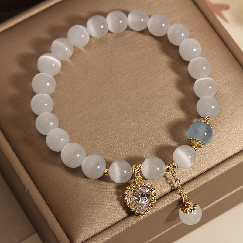 Nimara Ritual Cat's Eye Crystal Heart Zircon Charm Peace Love Bracelet