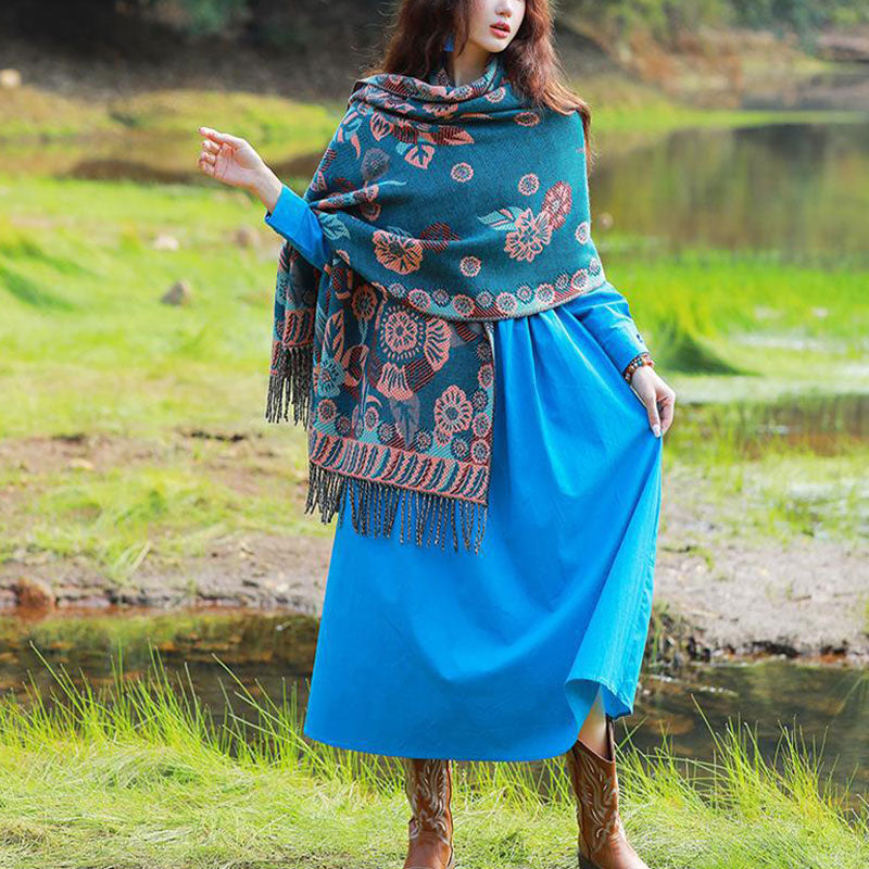 Nimara Ritual Tibetan Flower Floral Leaves Pattern Design Shawl Cozy Travel Scarf Wrap
