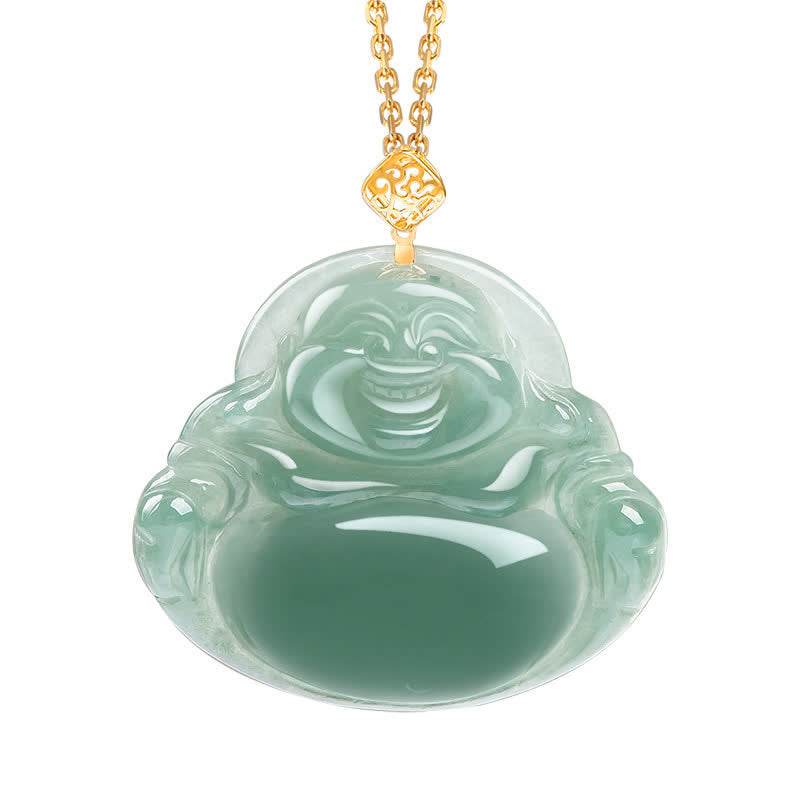 Nimara Ritual Laughing Buddha Natural Jade Prosperity Abundance Necklace Pendant