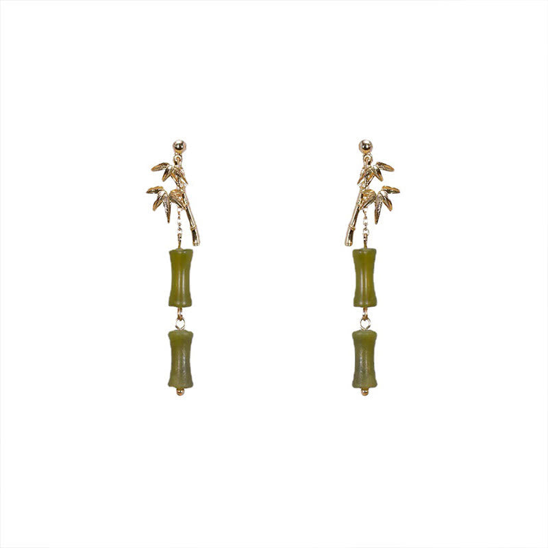Nimara Ritual 925 Sterling Silver Posts Copper Plated Gold Natural Peridot Bamboo Leaf Drop Earrings