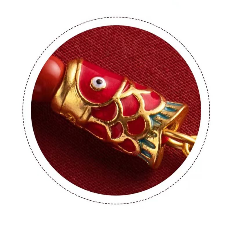 Nimara Ritual Koi Fish Cinnabar Attracting Wealth Wish Ruyi Charm Luck Phone Hanging Decoration