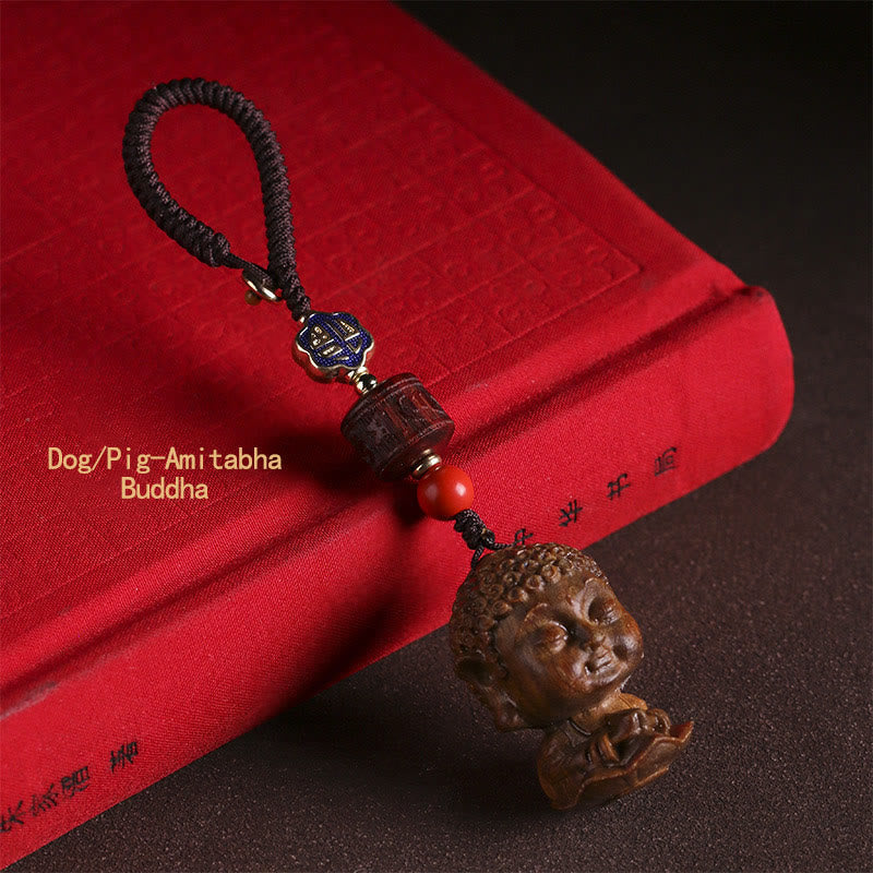 Nimara Ritual Chinese Zodiac Natal Buddha Green Sandalwood Om Mani Padme Hum Peace Key Chain
