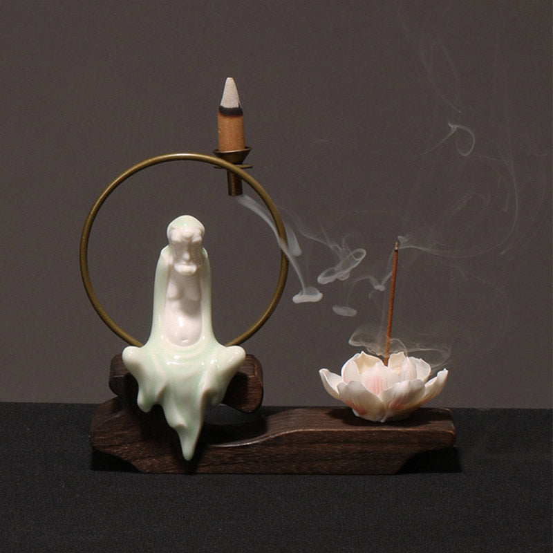 Nimara Ritual Ceramic Lotus Healing Meditation Incense Burner Decoration