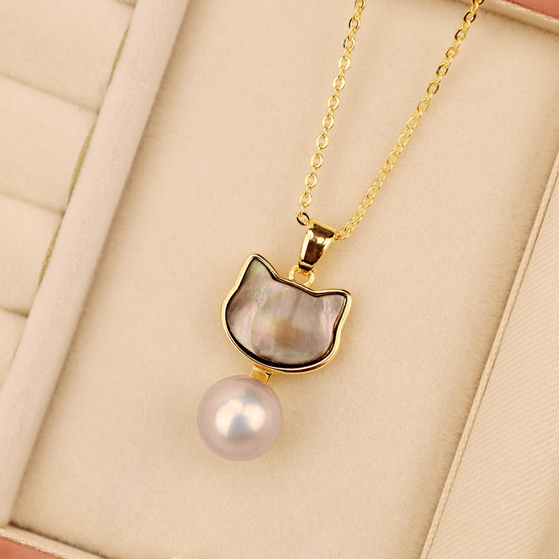 Nimara Ritual Natural Pearl Copper Cat Healing Necklace Pendant Earrings