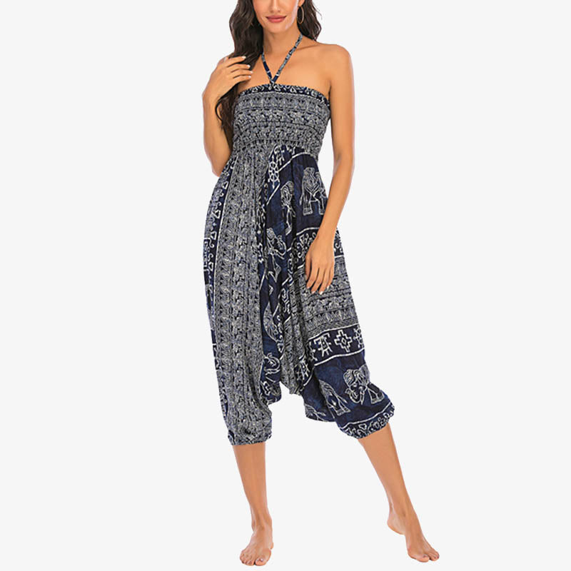 Nimara Ritual Two Style Wear Elephant Pattern Loose Smocked Harem Trousers Jumpsuit Women's Yoga Pants