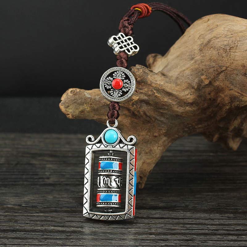 Nimara Ritual Six True Words Prayer Wheel Rotation Knot Blessing Keychain Decoration