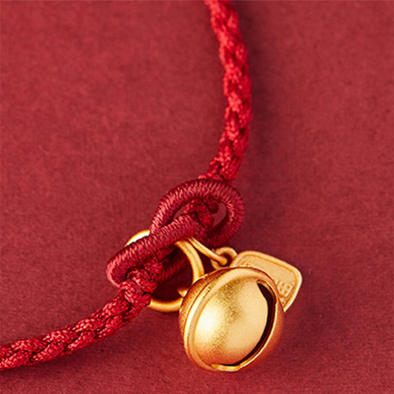 Nimara Ritual Handmade Fu Character Charm Luck Happiness Bell Red Rope Bracelet