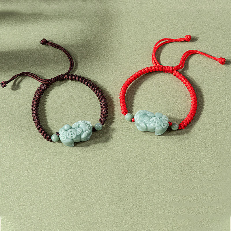 Nimara Ritual Handmade Natural Jade PiXiu Protection King Kong Knot Braided String Bracelet