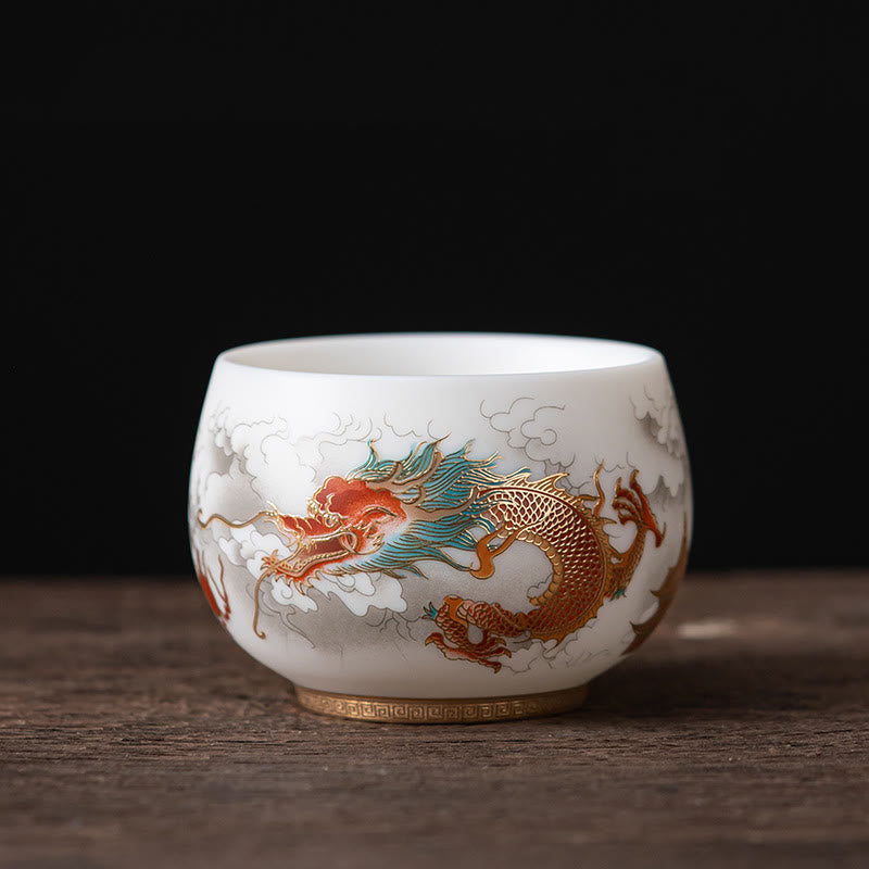 Nimara Ritual Phoenix Dragon Lotus Deer Ancient Building Koi Fish Ceramic Teacup Kung Fu Tea Cups