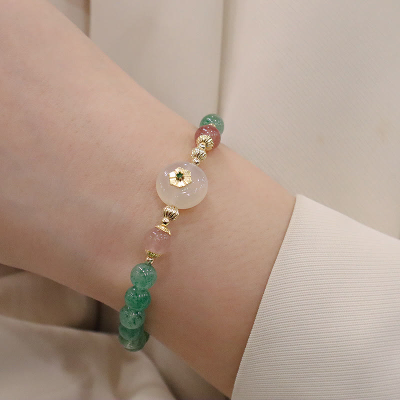 Nimara Ritual Natural Green Strawberry Quartz Chalcedony Flower Gratitude Bracelet