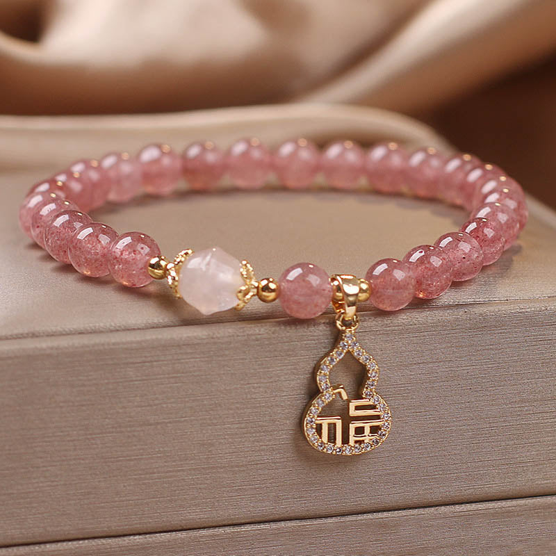 Nimara Ritual Strawberry Quartz Gourd Fu Character Charm Positive Bracelet