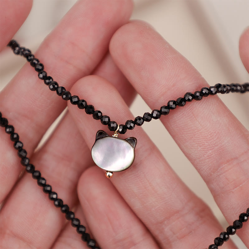 Nimara Ritual Black Spinel Cute Cat Motivate Choker Necklace