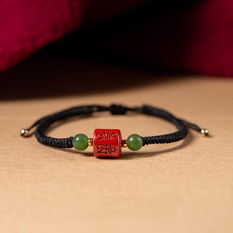 Nimara Ritual Tibetan Cinnabar Om Mani Padme Hum Engraved Blessing Braided Rope Bracelet
