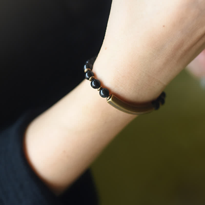 Nimara Ritual Red Jasper Moss Agate Black Obsidian Crystal Copper Peace Couple Bracelet
