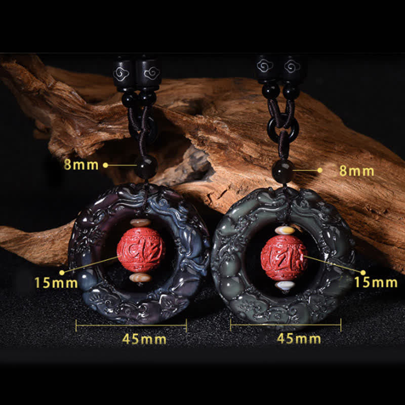 Nimara Ritual FengShui Natural Rainbow Obsidian PiXiu Cinnabar Healing Necklace Pendant