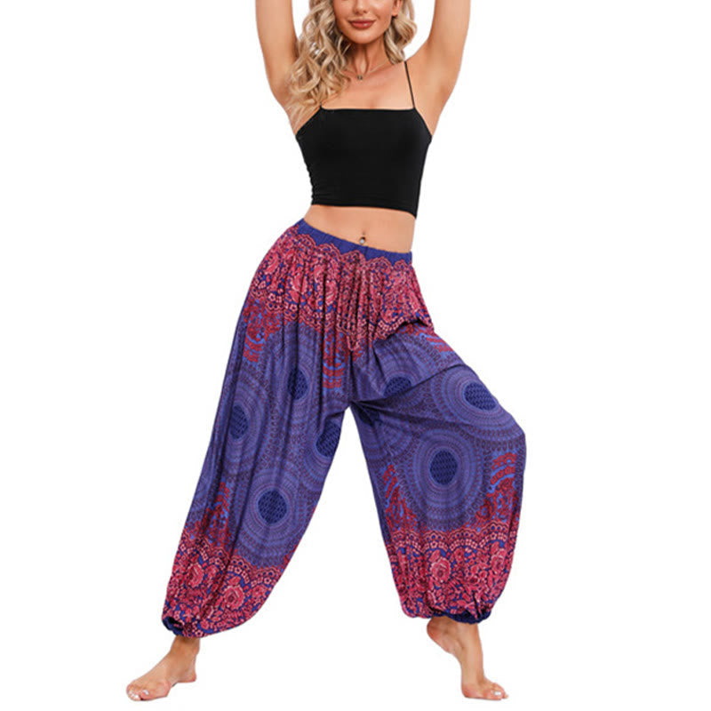 Nimara Ritual Loose Circle-shaped Flowers Pattern Harem Trousers Women's Yoga Pants