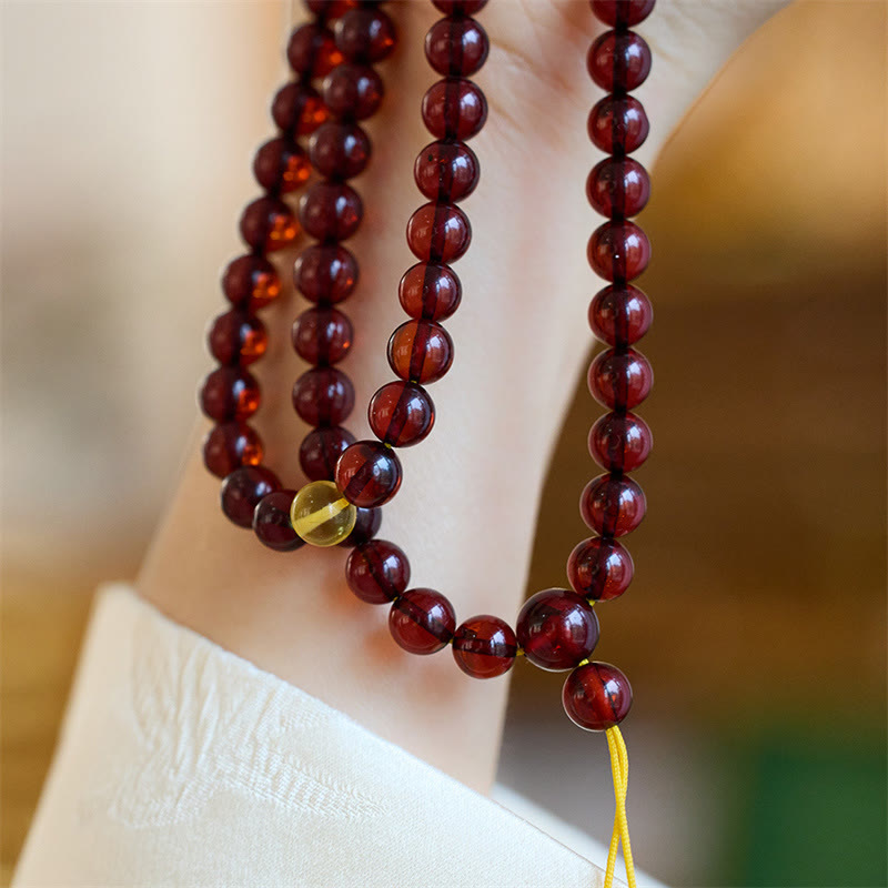 Nimara Ritual Natural 108 Mala Beads Amber Clear Anxiety Bracelet