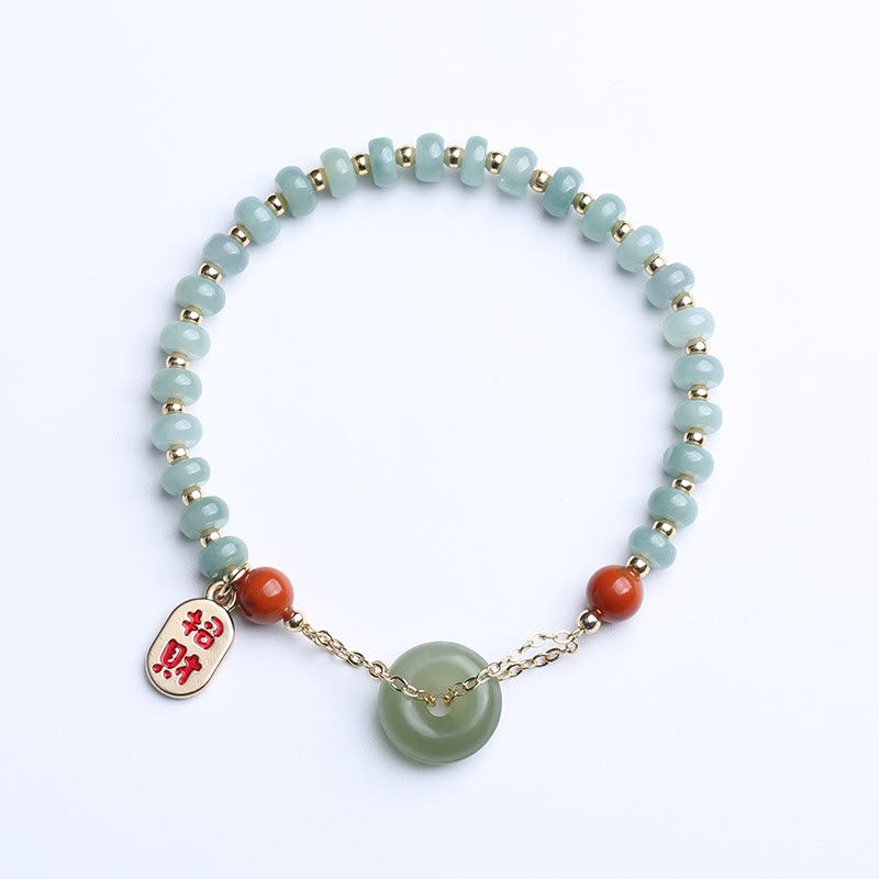 Nimara Ritual Natural Hetian Jade Red Agate Peace Buckle Lucky Fortune Bracelet