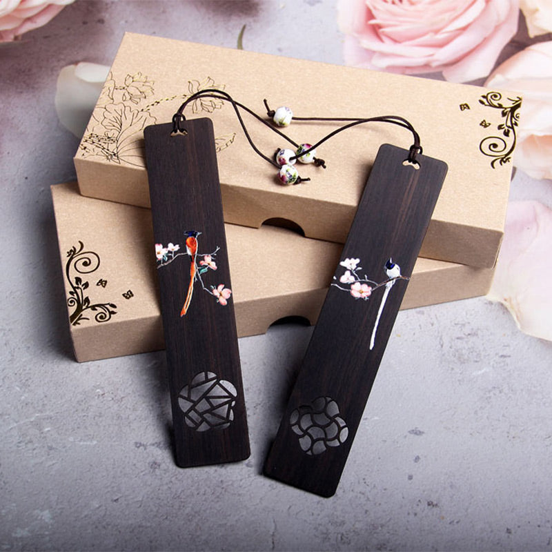 Nimara Ritual Oriole Bird Flower Ebony Wood Bookmarks With Gift Box