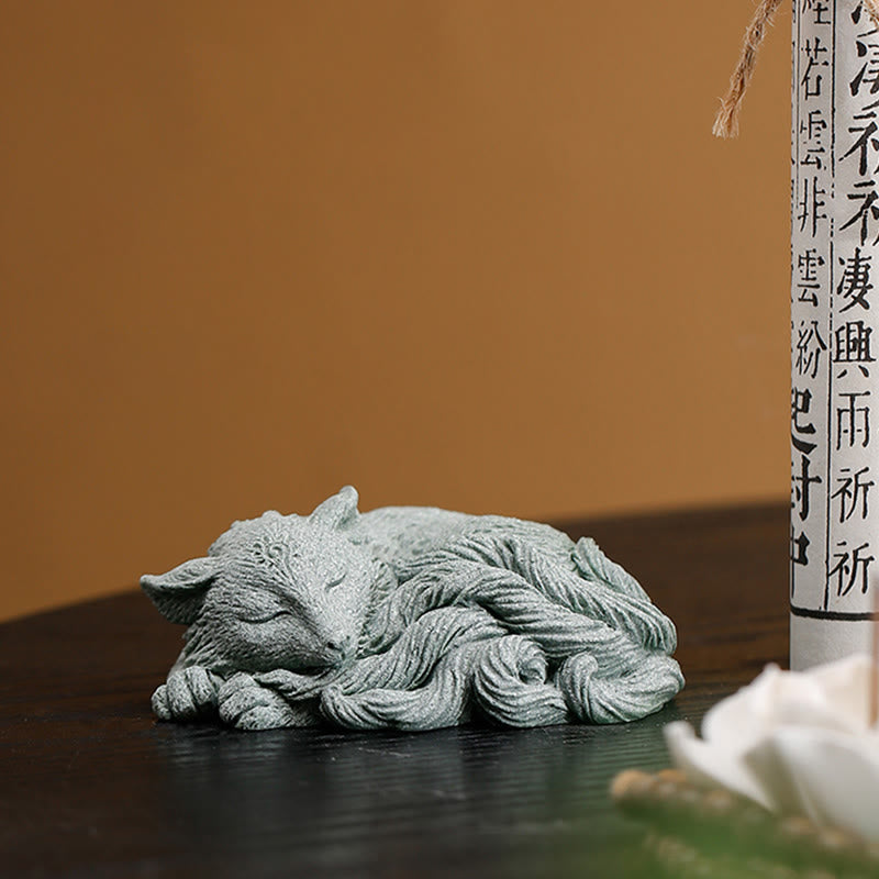 Nimara Ritual Small Nine Tailed Fox Protection Home Tea Pet Figurine Decoration