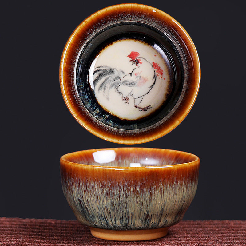 Nimara Ritual 12 Chinese Zodiac Pattern Ceramic Teacup Kung Fu Jian Chinese Zhan Tea Cup 73ml